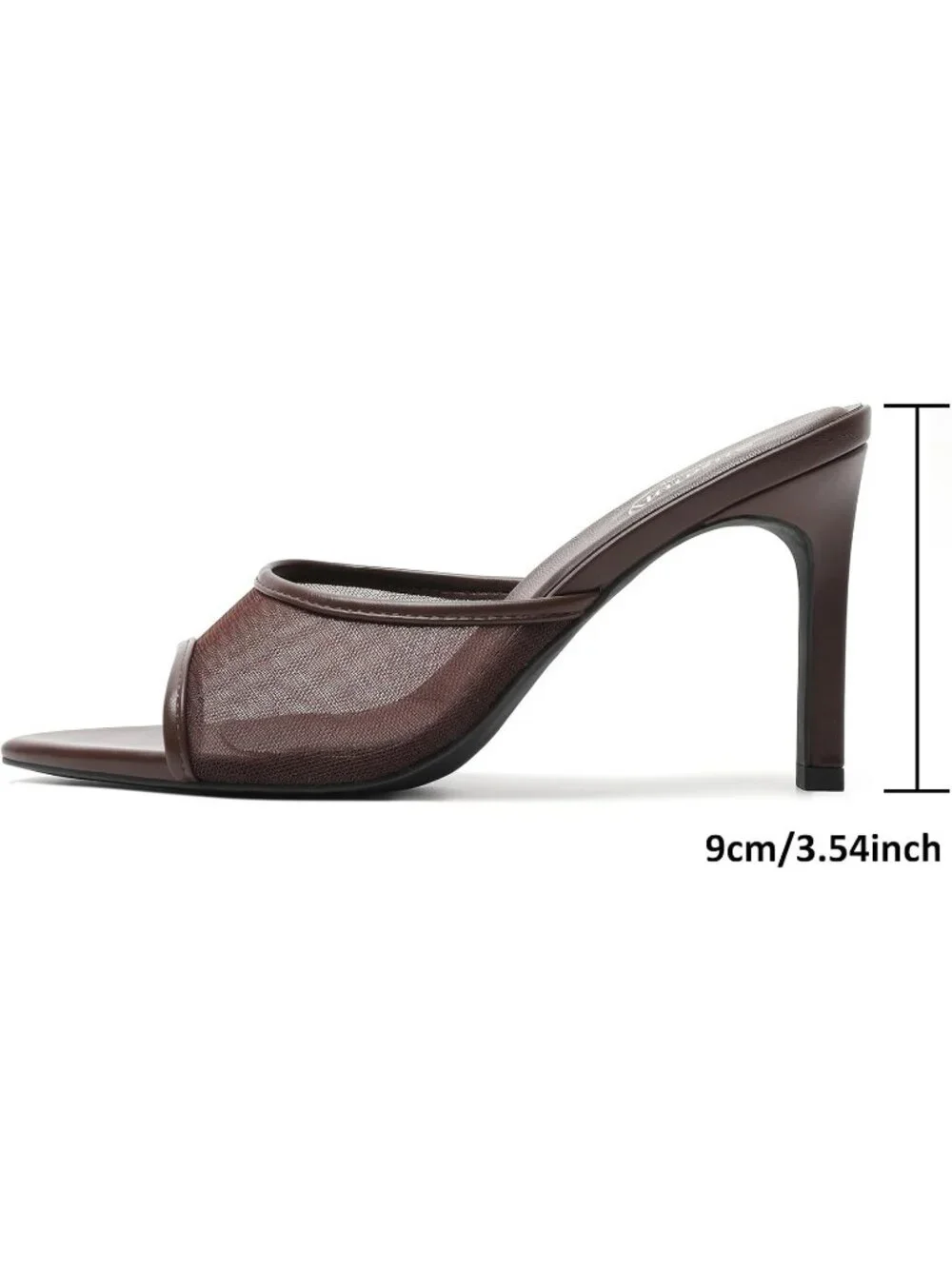 Women's Coffee Mesh Summer Mule High Heels Slip on Pointed Open Toe Sexy Heeled